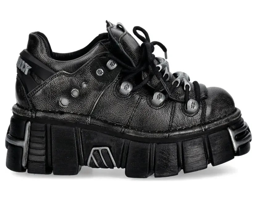 New Rock Pulik Old Arena Tower Negro met plateauzool en ringlets “Black” (M120NC69)