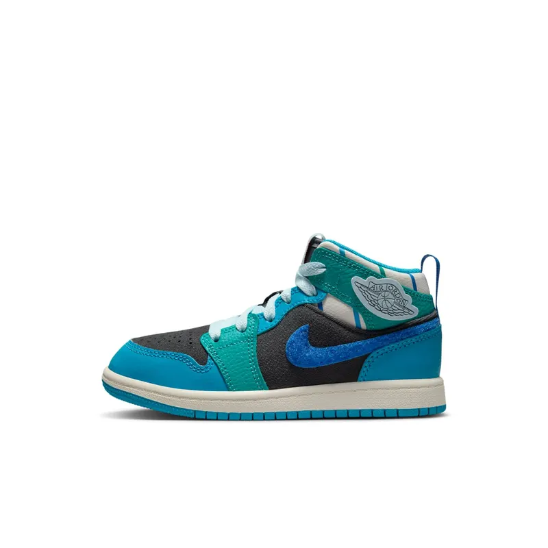 Jordan 1 Mid Sneaker School Anthracite Aquatone New Emerald Glacier Blue (FJ9481-004)