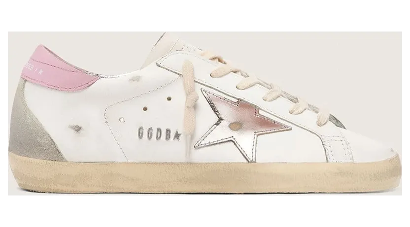Golden Goose Super-Star With Silver Leather Star And Pink Heel Tab (GWF00102.F004662.11531)
