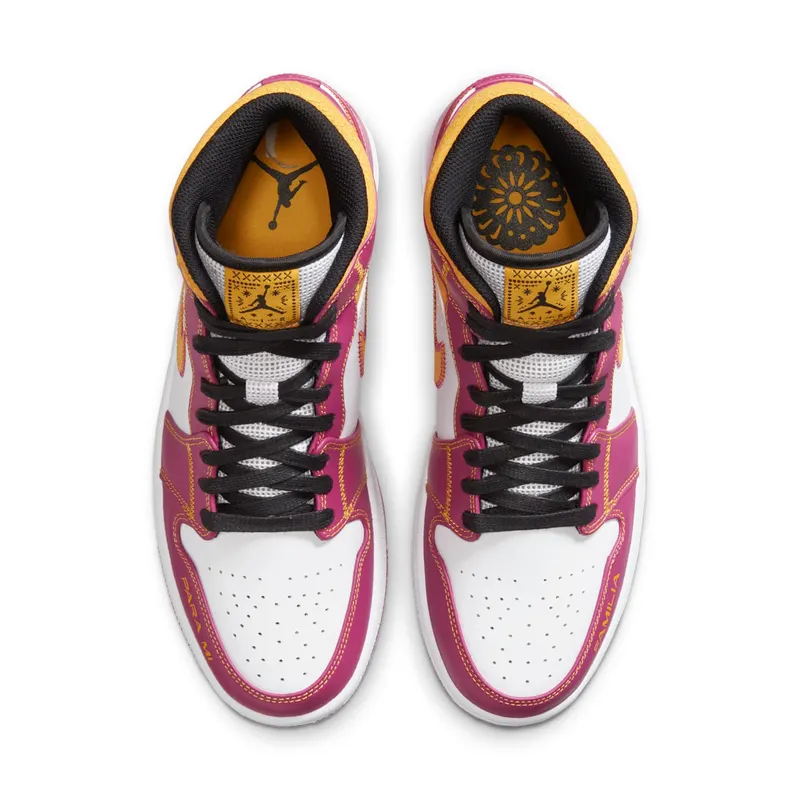 Jordan 1 Mid Dia de los Muertos White/Fuchsia-Orange-Black (DC0350-100)