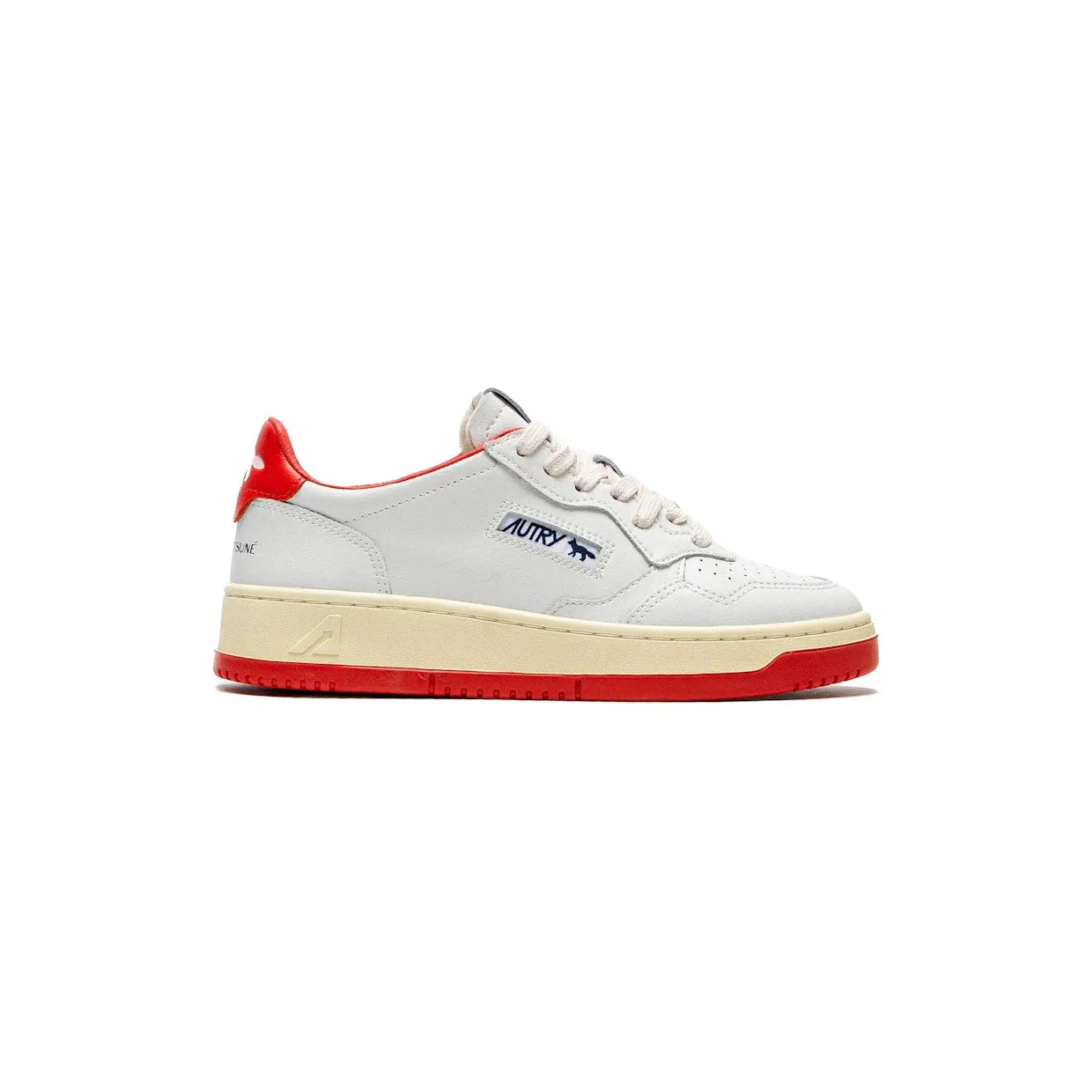 Autry Medalist Leather Low Maison Kitsuné White Red (AULW-MK02)