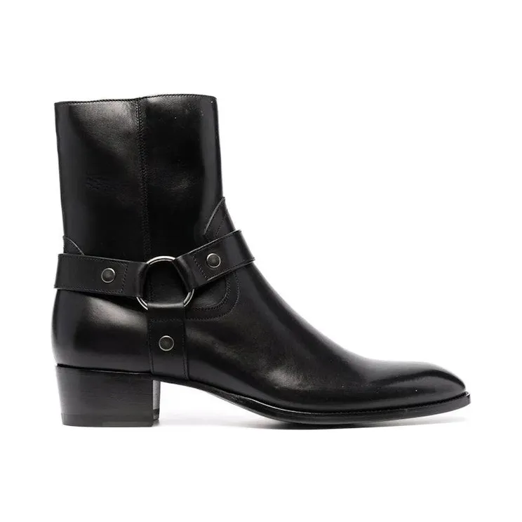 Saint Laurent Wyatt Harness Boot Black Smooth Leather (6813311YL00-1000)