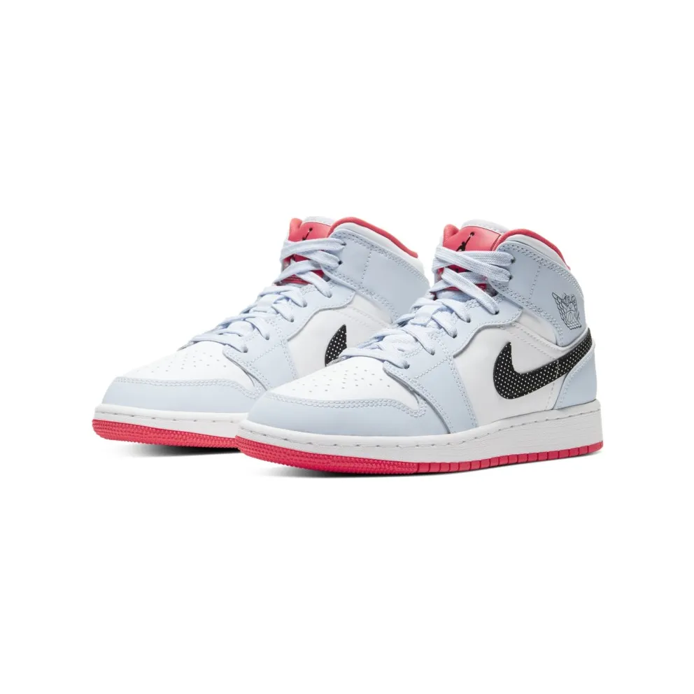 Jordan 1 Mid Half Blue Polka Dot Swoosh (GS) Half Blue/Black-White (555112-400)