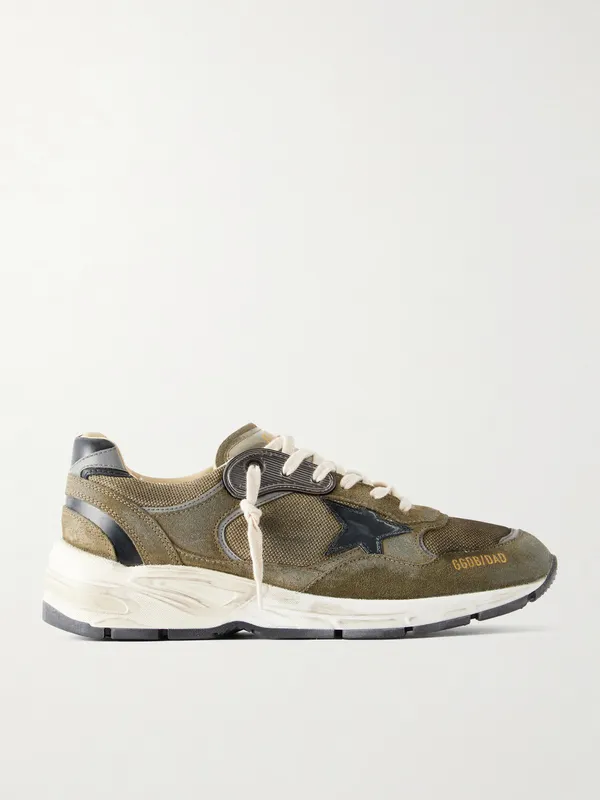 Golden Goose Running Dad Suede-Trimmed Mesh Sneakers Green (GMF00884.F005207)