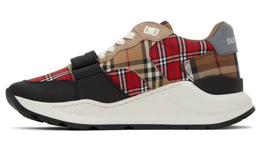 Burberry Red & Beige Ramsey Check Sneakers (8048632) (3)