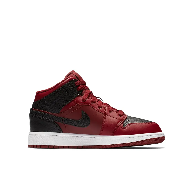 Jordan 1 Mid Team Red Black White (GS) Team Red/Black-Summit White (554725-601)
