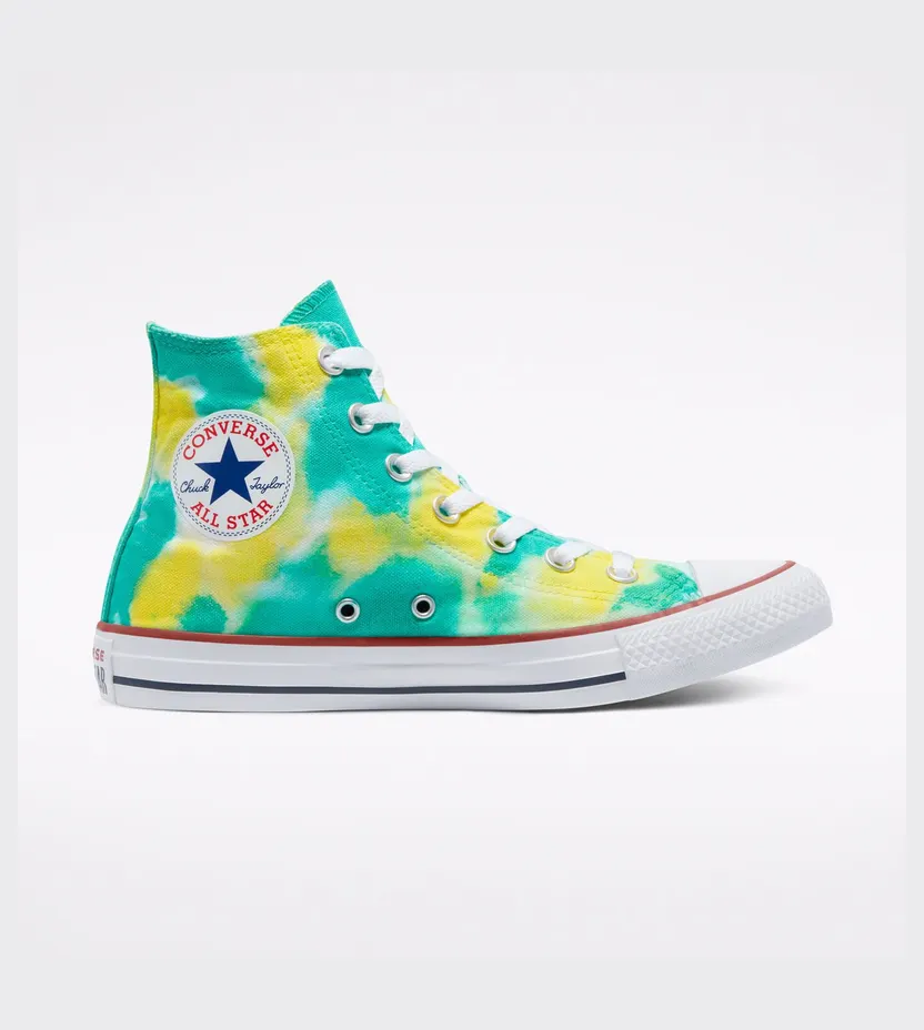 Converse Tie Dye Chuck Taylor All Star High Top Green/yellow Hand Paint (171728C)