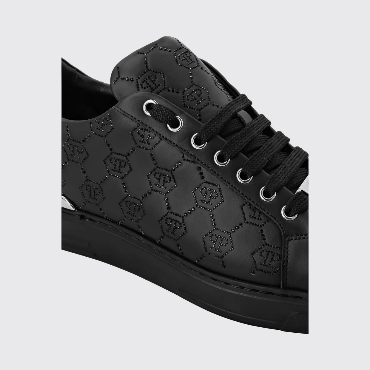 Philipp plein Leather Sneakers with Rhinestone Hexagon Black (AAESUSC0866PLE005N0202) (3)