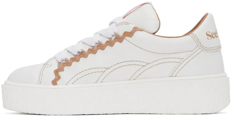 See by Chloé Off-White & Tan Leather Sevy Sneakers (SB36001A 13001)
