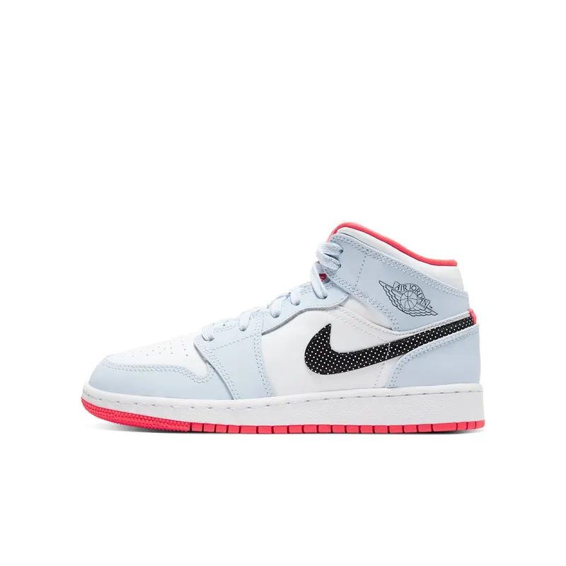 Jordan 1 Mid Half Blue Polka Dot Swoosh (GS) Half Blue/Black-White (555112-400)