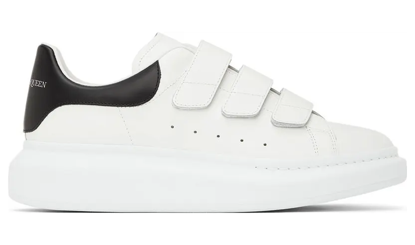 Alexander McQueen White & Black Oversized Triple Strap Sneakers (705067WHGP5)