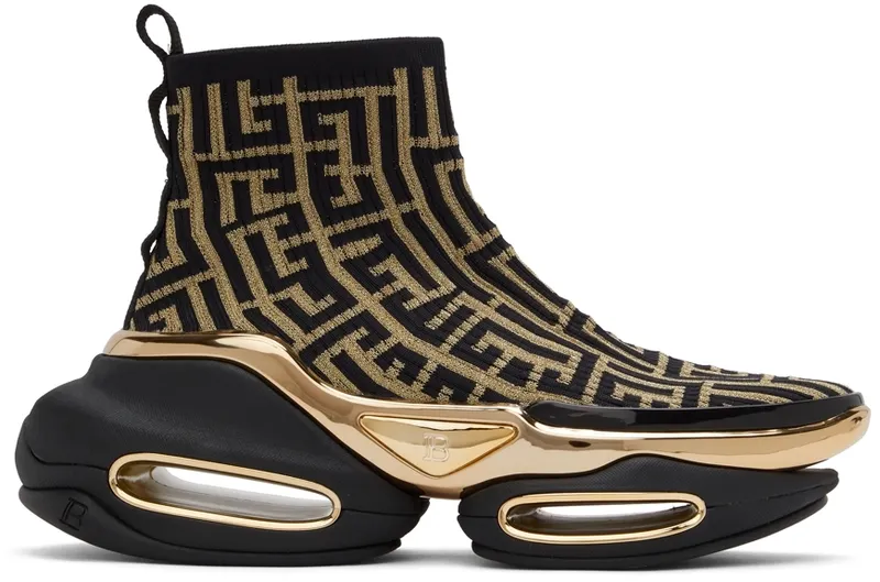 Balmain Black Knit Monogram B-Bold High-Top (XN0VJ684TKMP)