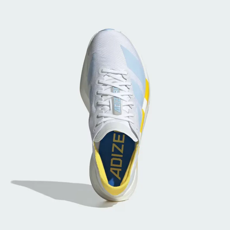 adidas Adizero Adios Pro 4 “Cloud White / Glow Blue / Yellow” (KI9387)