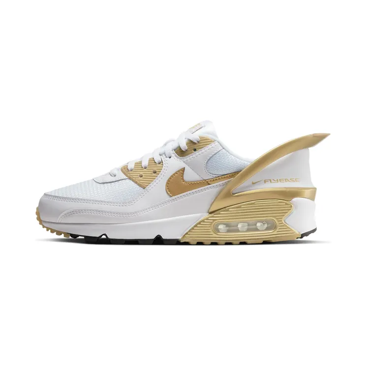 Nike Air Max 90 Flyease “White / Black / Metallic Gold” (CU0814-100)