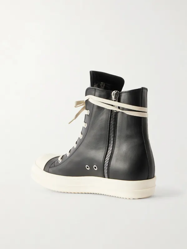 Rick Owens Ramones Full-Grain Leather and Rubber Sneakers Black (RU02F4890) (4)