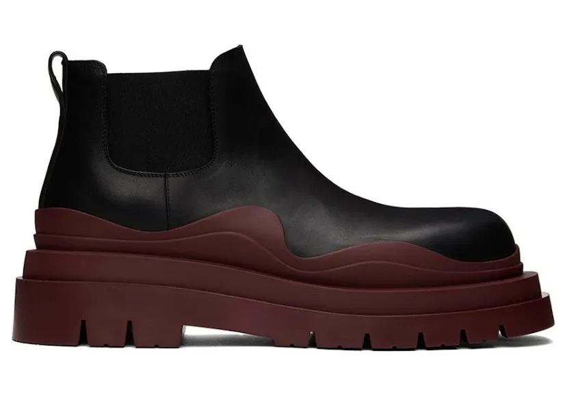 Bottega Veneta Leather Tire Chunky Sole Ankle Chelsea Boot Black Brown (630281VBS501507)