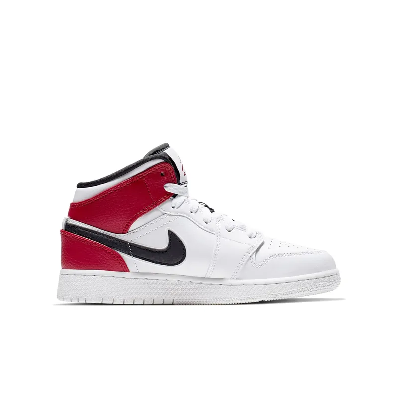 Jordan 1 Mid White Black Gym Red (GS) White/Black-Gym Red (554725-116)