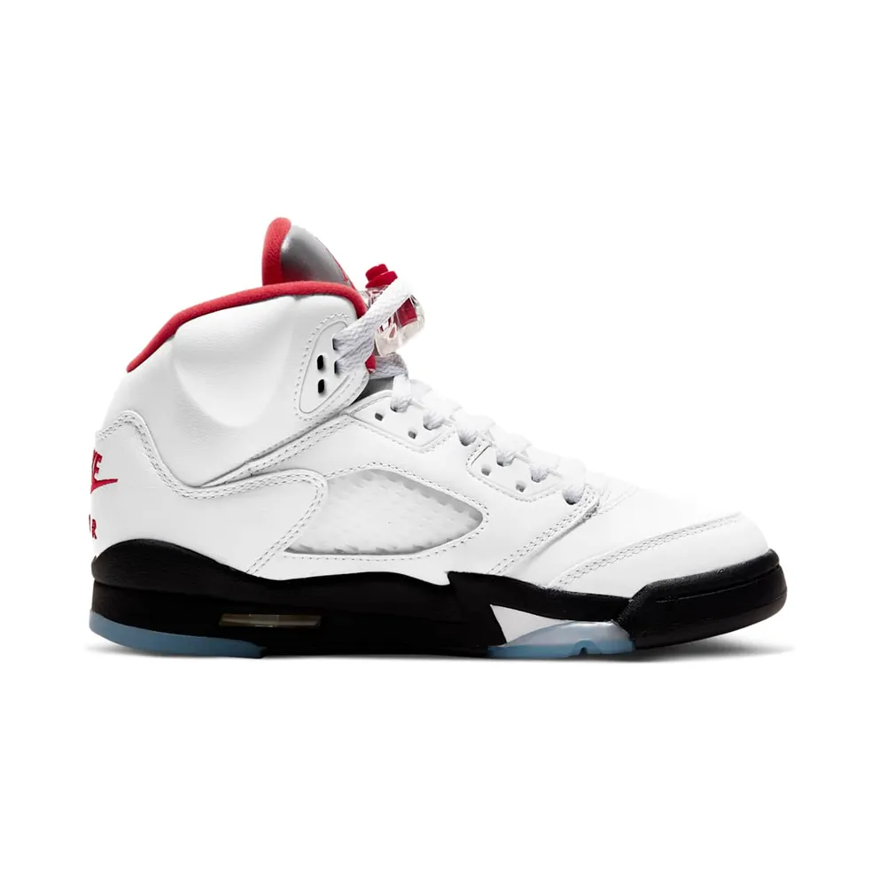 Jordan 5 Retro Fire Red Silver Tongue 2020 (GS) White/Black-Metallic Silver-Fire Red (440888-102)