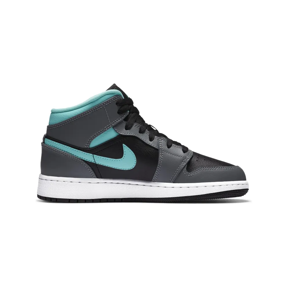 Jordan 1 Mid Grey Aqua (GS) Black/Light Aqua-Dark Smoke Grey (554725-063)