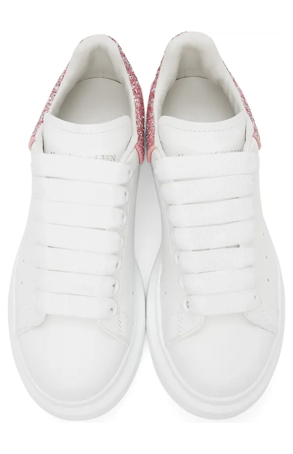 Alexander McQueen White & Pink Glitter Oversized Sneakers (558945WIAFF) (5)
