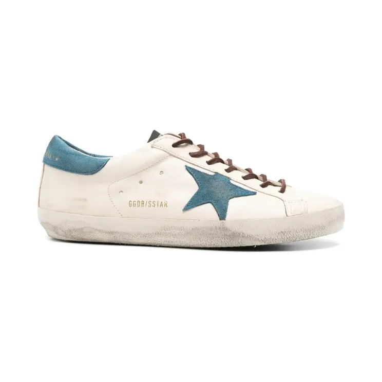Golden Goose Super-Star aus weißem Wildleder mit türkisfarbenem Wildleder-Stern Nude (GMF00101F008604)