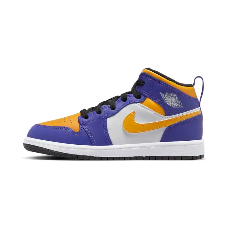 Jordan 1 Mid PS Lakers “Dark Concord / White / Black / Taxi” (DQ8424-517)
