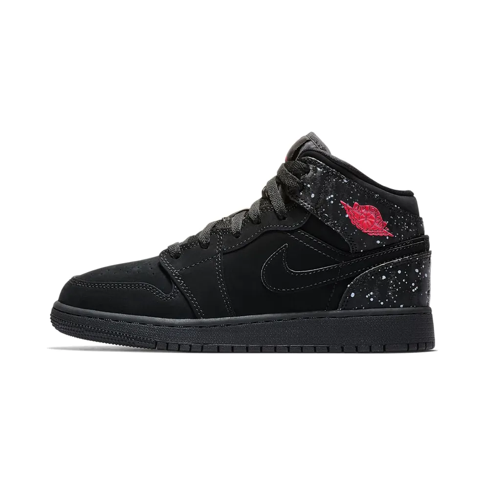 Jordan 1 Mid Black Rush Pink White Splatter (GS)