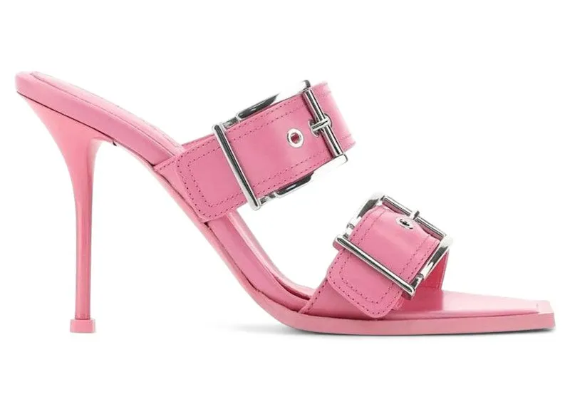 Alexander McQueen Buckles Leather Heel 10cm Sandals Pink (709990 WHSWD 5482)