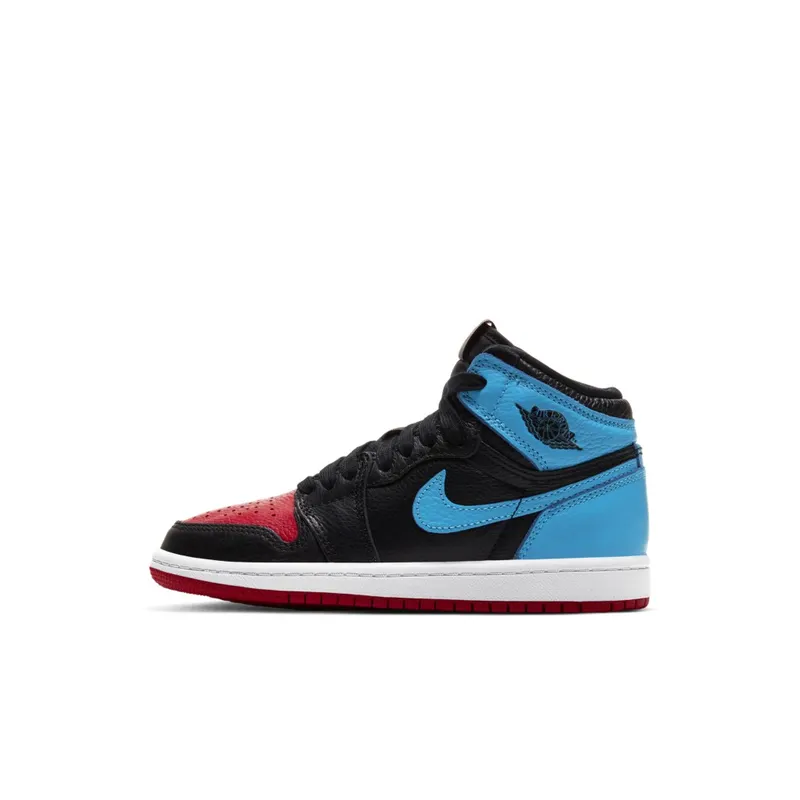 Jordan 1 Retro High UNC Chicago Leather (PS) Black/Dark Powder Blue-Gym Red (CU0449-046)