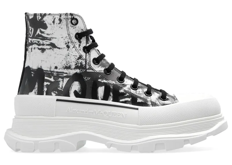 Alexander McQueen Tread Slick Boot Graffiti Black White (782457 WIATT 9061)