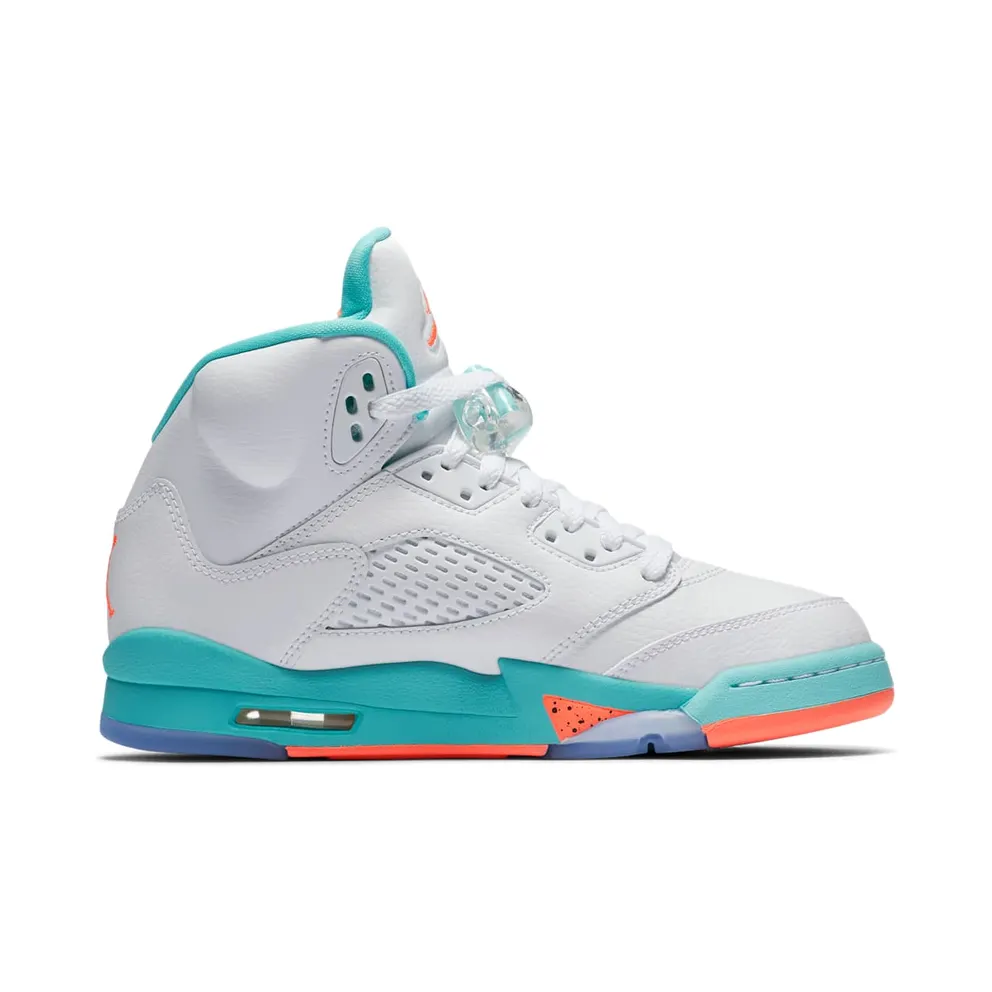 Jordan 5 Retro Light Aqua (GS) White/Crimson Pulse-Light Aqua-Black (440892-100)