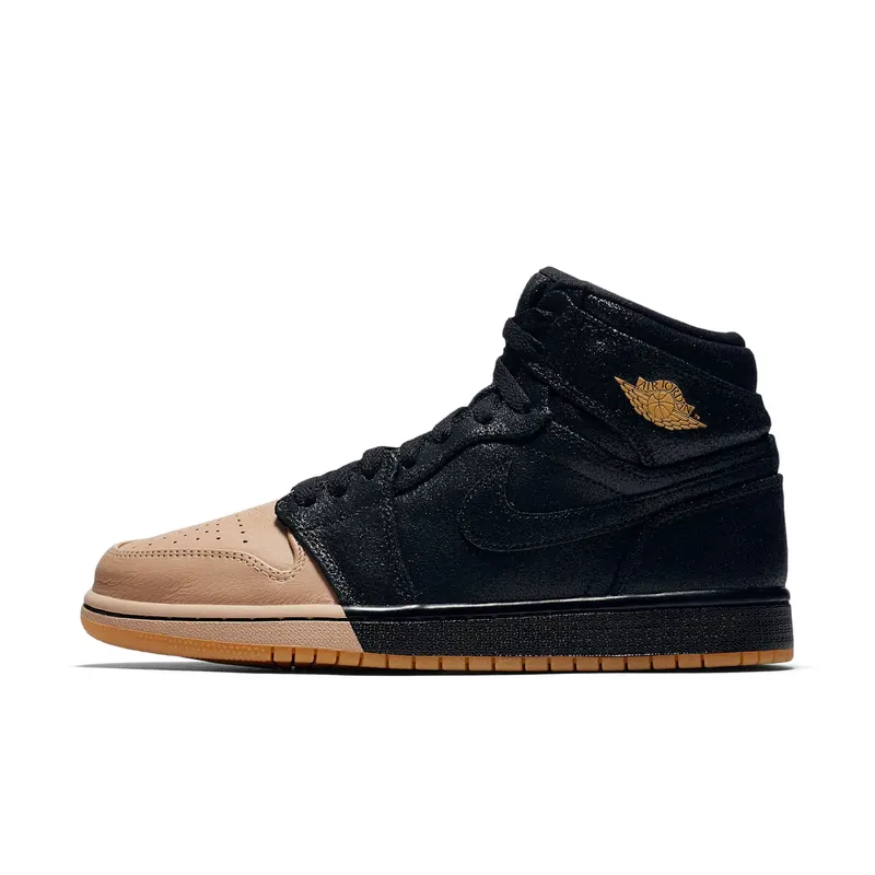 Air Jordan Womens Nike AJ I 1 Retro High Premium PRM ‘Dipped Toe Pack’ Black Tan (2018) (AH7389-007)