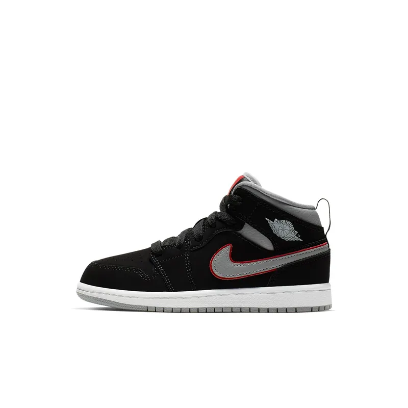 Jordan 1 Mid Black Particle Grey Gym Red (PS) Black/Particle Grey-White-Gym Red (640734-060)