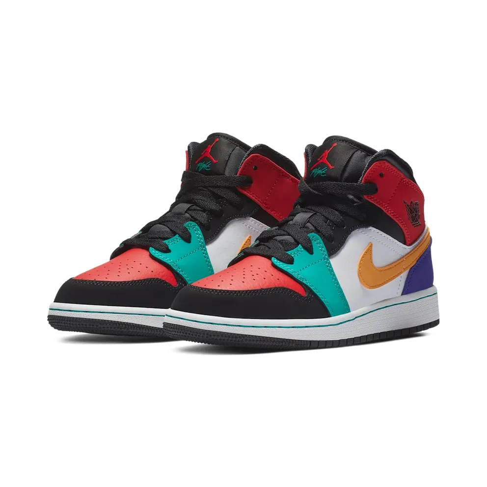 Jordan 1 Mid Bred Multi-Color (GS) White/University Red-Black-Turbo Green (554725-125)