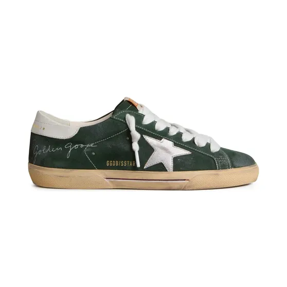 Golden Goose Super-Star aus grünem Wildleder mit silberfarbenem Metallic-Lederstern und Fersenlasche (GMF01015F007890)
