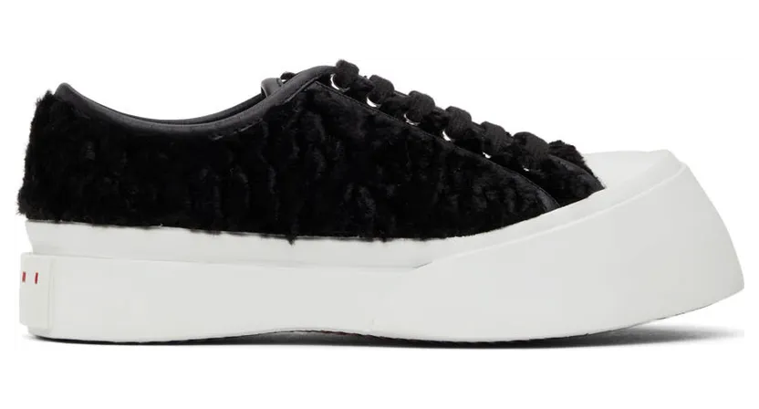 Marni Black Curly Faux-Fur Pablo Low Sneakers (SNZU002002 P4358)