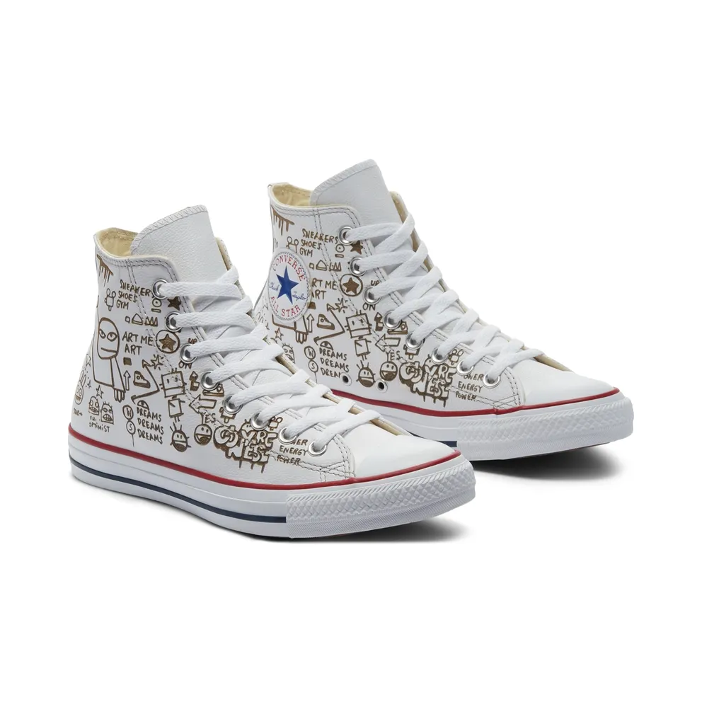 Converse Distressed Graffiti Chuck Taylor All Star High Top White Graffiti Smoke In (169926C)