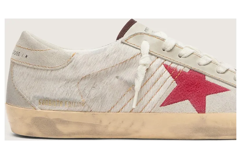 Golden Goose Men’S Super-Star Ltd In White Pony Skin With Red Suede Star (GMF01110.F008561.10350) (4)