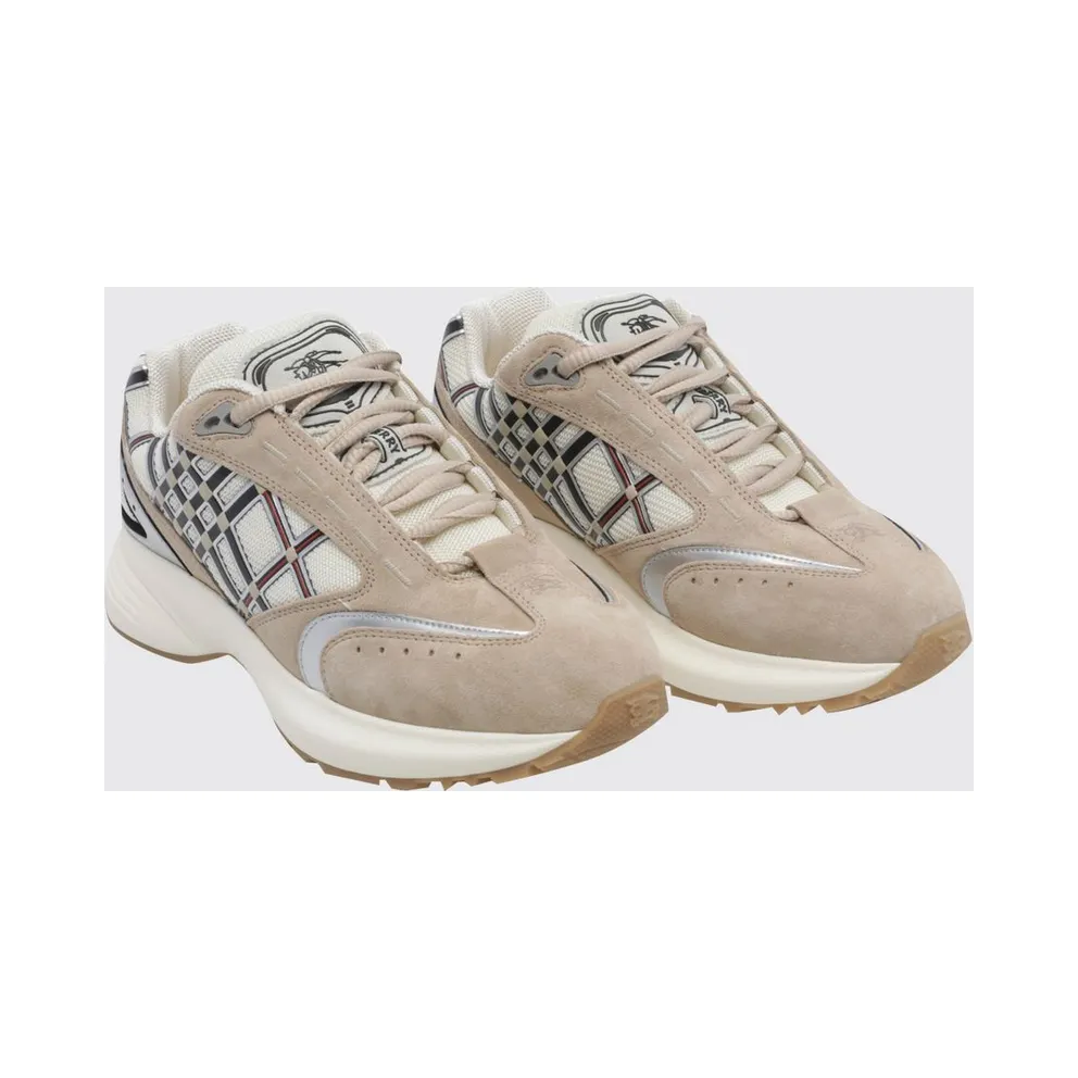 BURBERRY Eclipse Suede and Fabric Check Low-Top Beige (8127853)