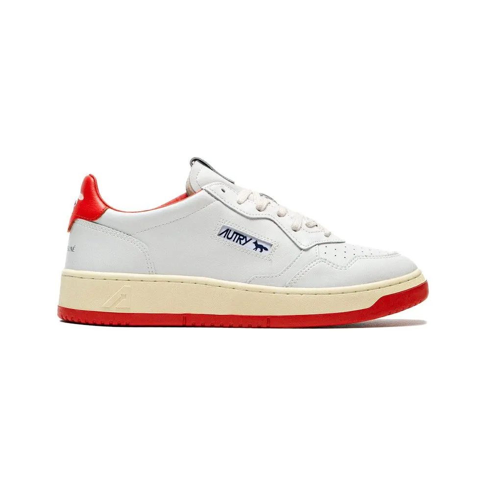 Autry Medalist Leather Low Maison Kitsuné White Red (AULM-MK02)