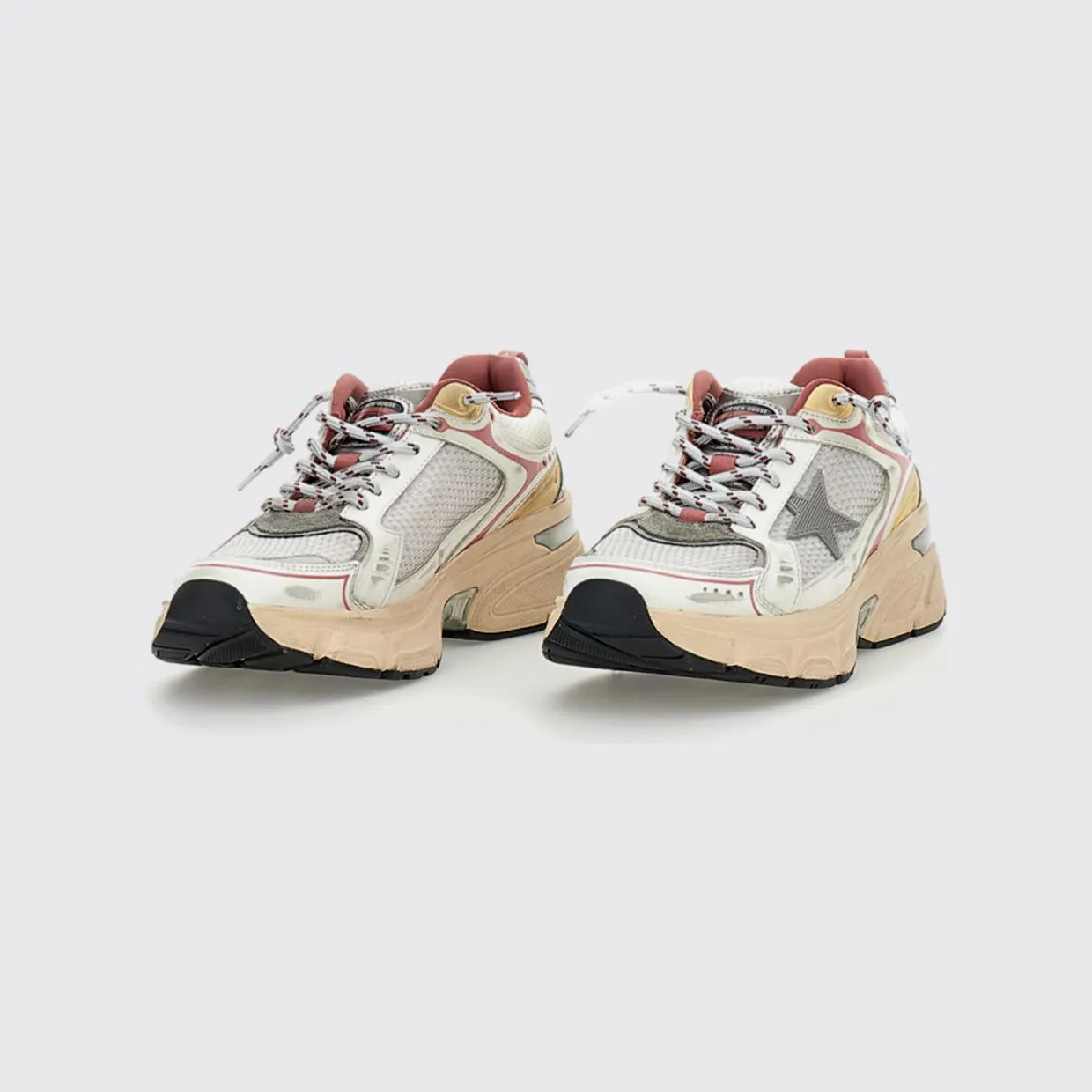 Golden goose Lightstar Used Leather and Mesh Sneakers Grey (GWF00724F00791370208)