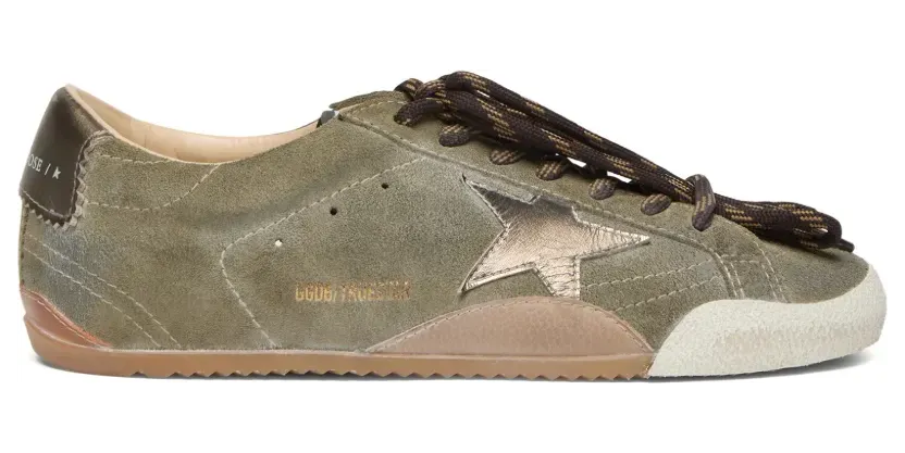 Golden Goose True-Star Sneakers aus olivem Wildleder mit goldfarbenem Stern – Grün (GWF00922F008631)