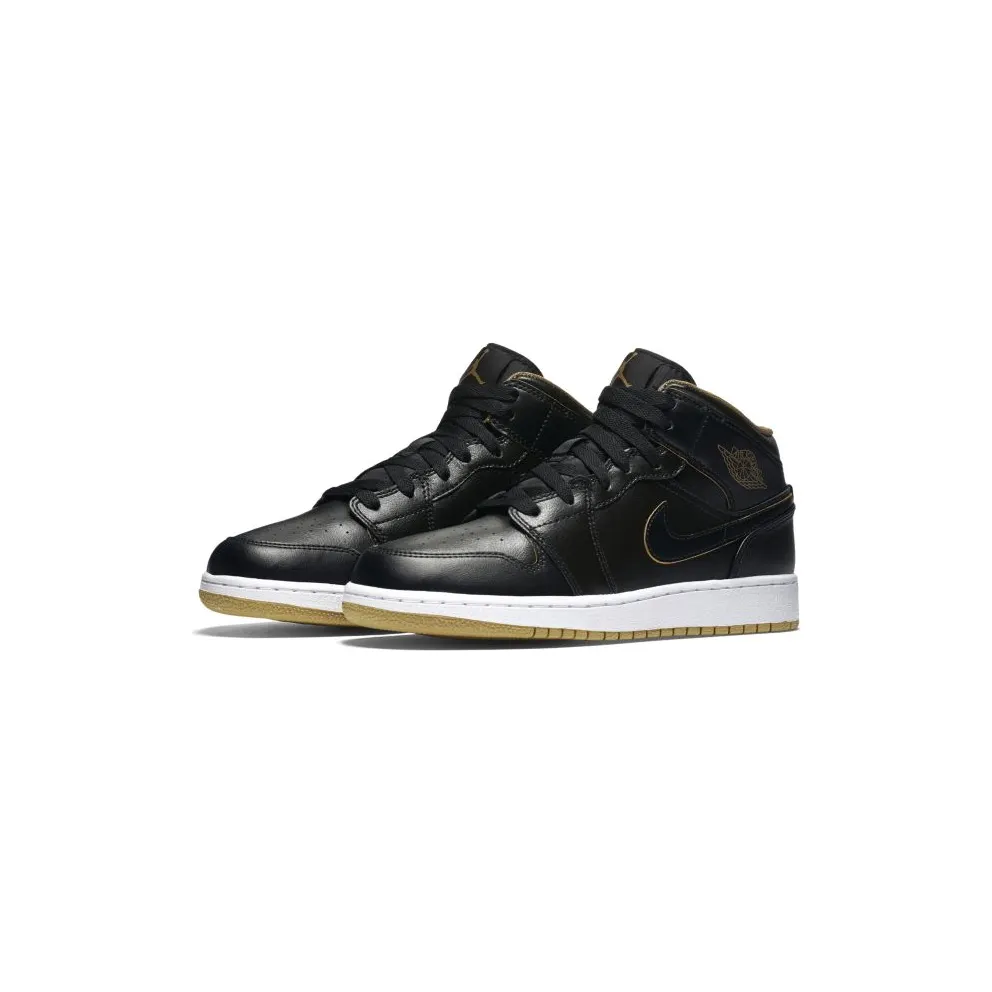 Jordan 1 Mid Black Metallic Gold (GS) Black/Black-Metallic Gold-White (554725-042)