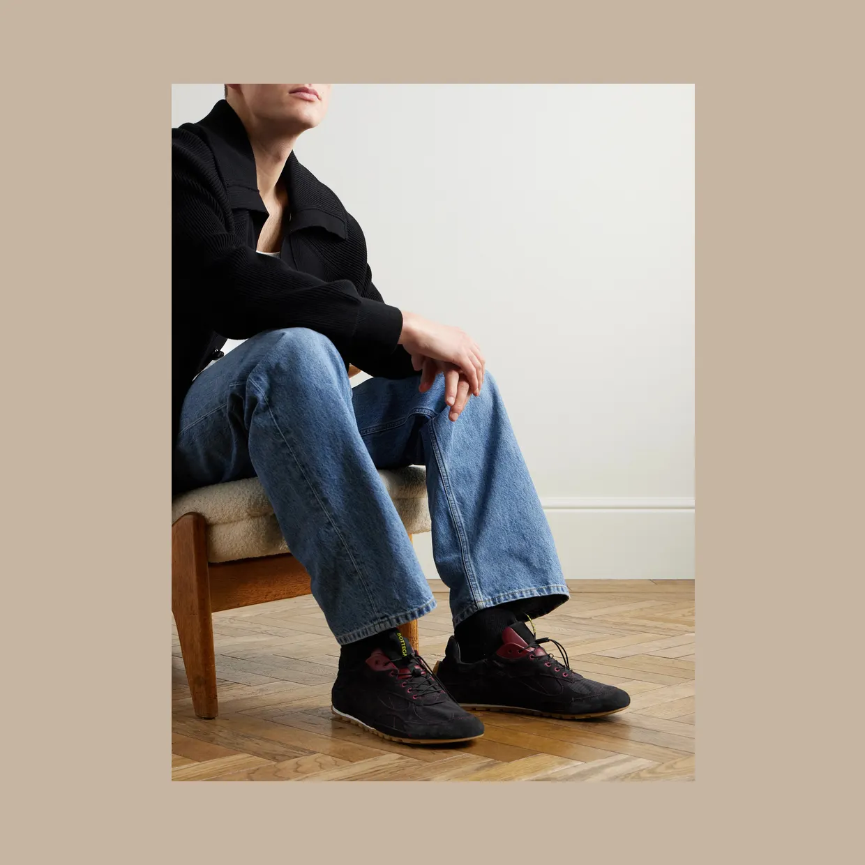 Bottega Veneta Orbit Flash Ripstop-Trimmed Suede Sneakers Black (855200V65D1) (2)