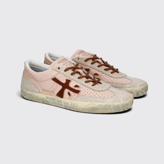 Premiata David Leather and Suede Low-Top Sneakers with Padded Ankle Pink (DAVIDD8293)