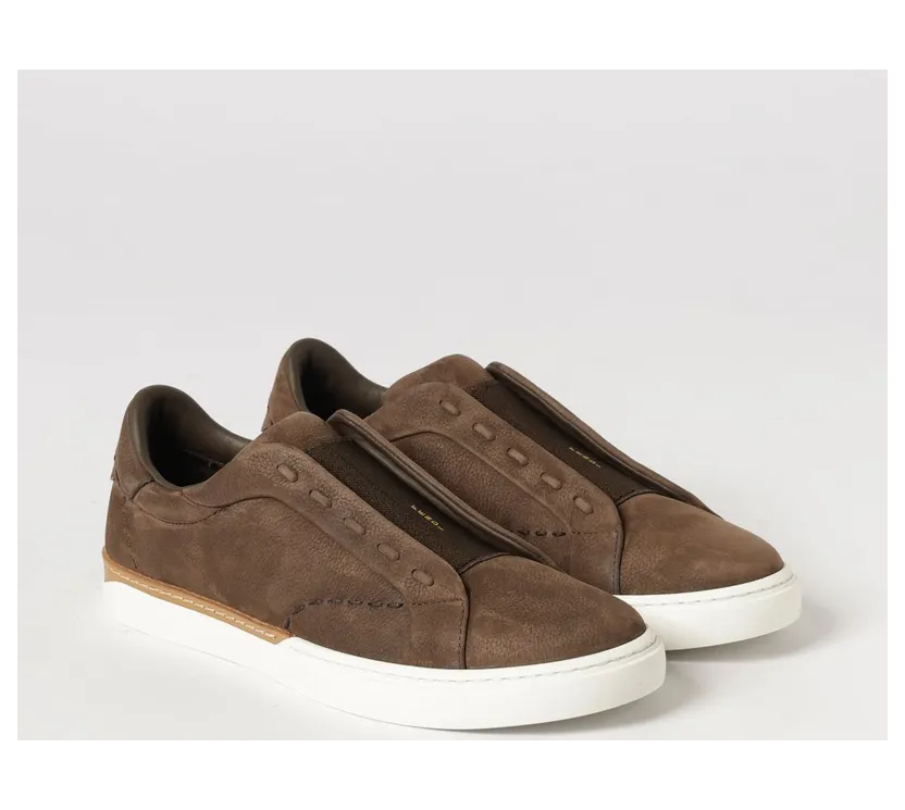 Fendi City Hammered Leather and Nubuck Slip-On Sneakers with Printed Logo Brown (7E1937AY1XF1WPI)