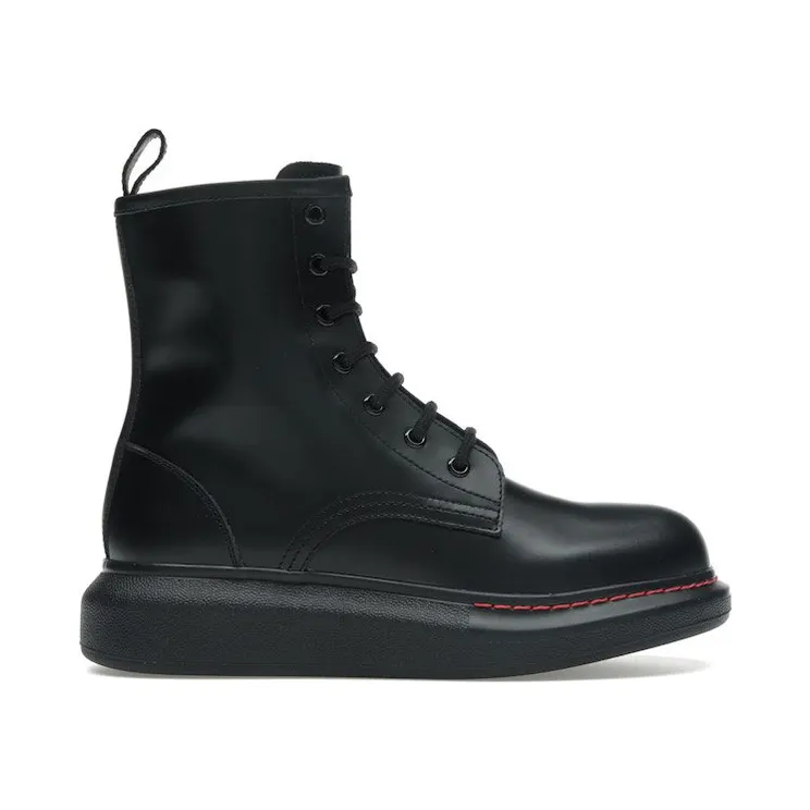 Alexander McQueen Glossed-Leather Platform Ankle Boot Black Red (586394WHX511000)