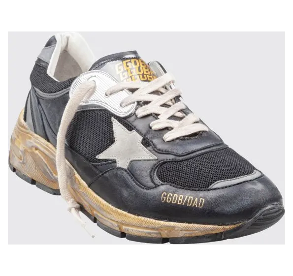 Golden goose Dad-Star Leather and Mesh Trainers with Worn-Out Effect Black (GMF00884F00327090282)