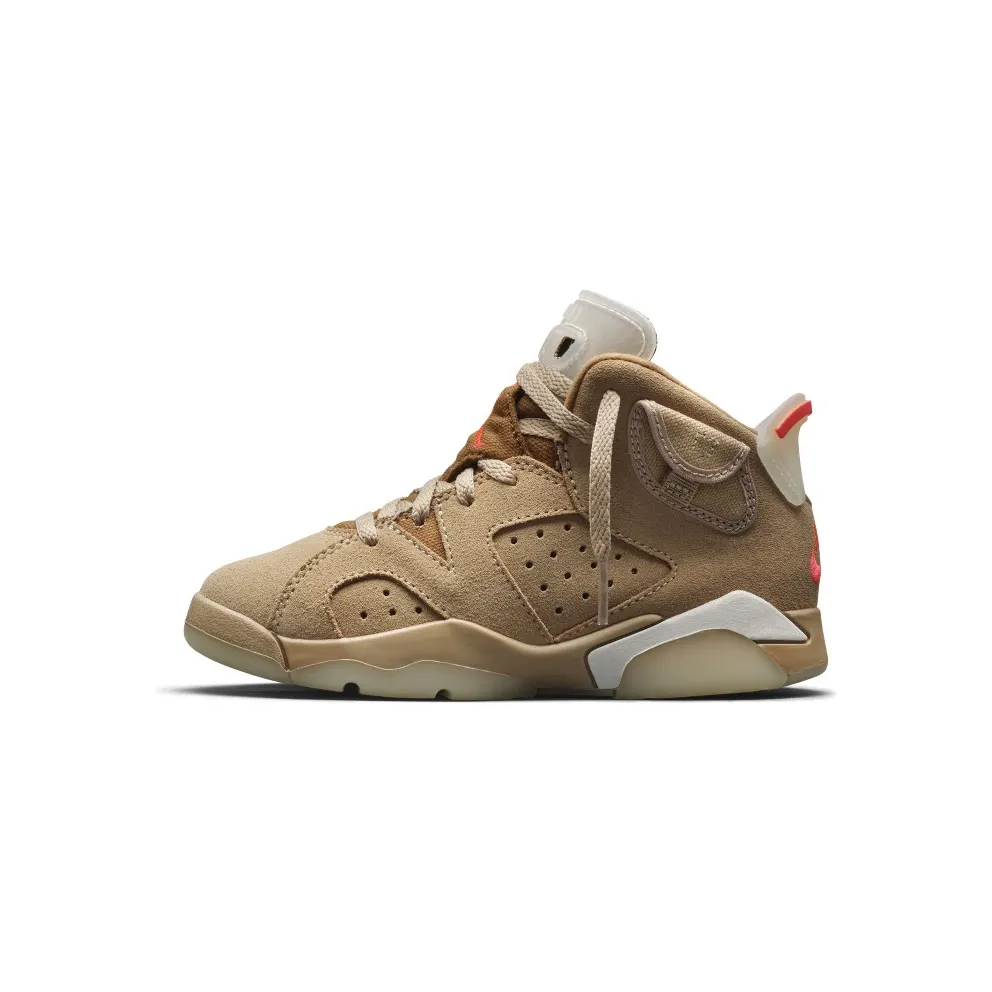 Air Jordan x Travis Scott 6 Retro British Khaki (PS) (2021) – “British Khaki / Sail / Bright Crimson” (DH0693-200)