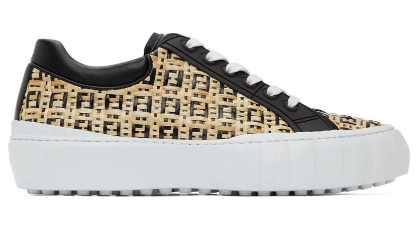 Fendi Black & Beige Raffia ‘Forever Fendi’ Sneakers (7E1414 AF5B)